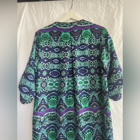 Anthropologie Maeve Multicolor Ikat Shirt Dress V-Neck Roll Tab Sleeves Size XS - Picture 13 of 16